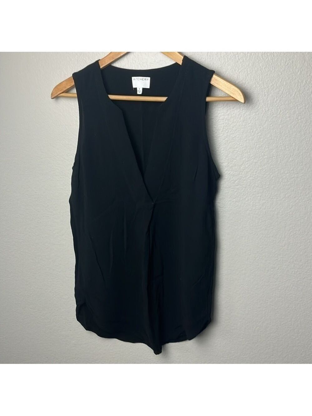 Witchery Black Sleeveless Blouse V-Neck Round Hem Pleated Tunic Tank Top 8 - Picture 3 of 11